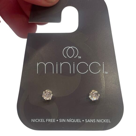 Minicci Nickel Free CZ Stud Earrings Silver Tone Hypoallergenic New - Picture 3 of 3